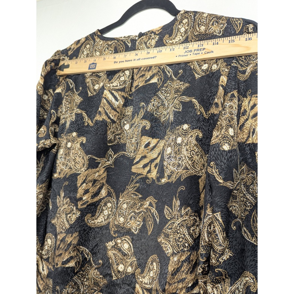 Vintage 1993 Protrend Ltd Paisley Blouse Black Gold Long Sleeve Top‎ 90s Large - Picture 8 of 10